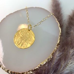 Egyptian gold coin with paperclip chain